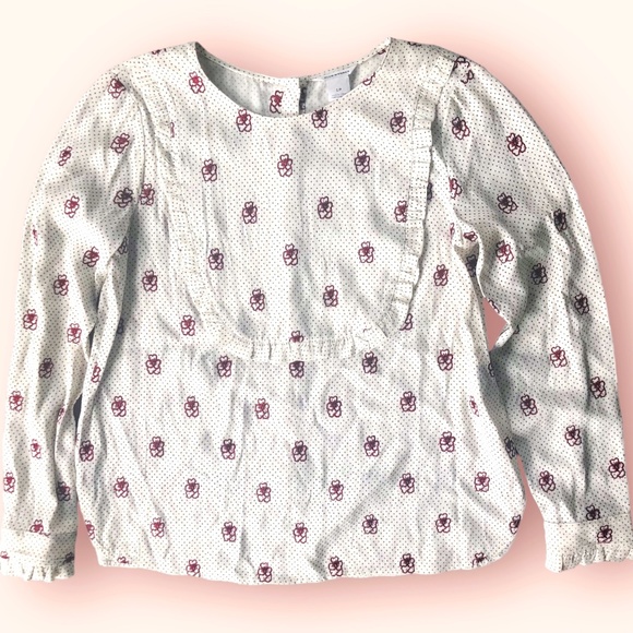 CLUB MONACO WHITE RUFFLE PEASANT BLOUSE FLORAL EMBROIDERED LONG SLEEVE TOP sz S - Picture 1 of 9